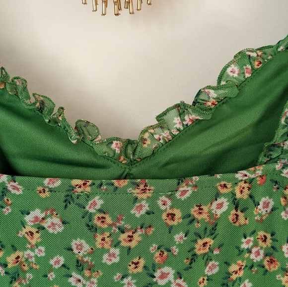 🔴SOLD🔴Vintage French Green Floral Print Mini Dress Size L - Picture 9 of 15
